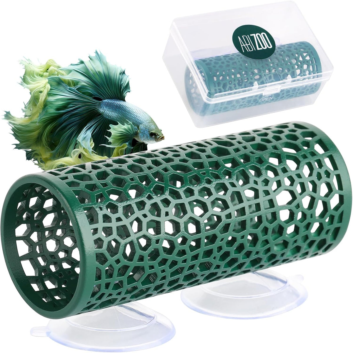 Abizoo Betta Fish Tunnel & Reptile Hide - Dark Green