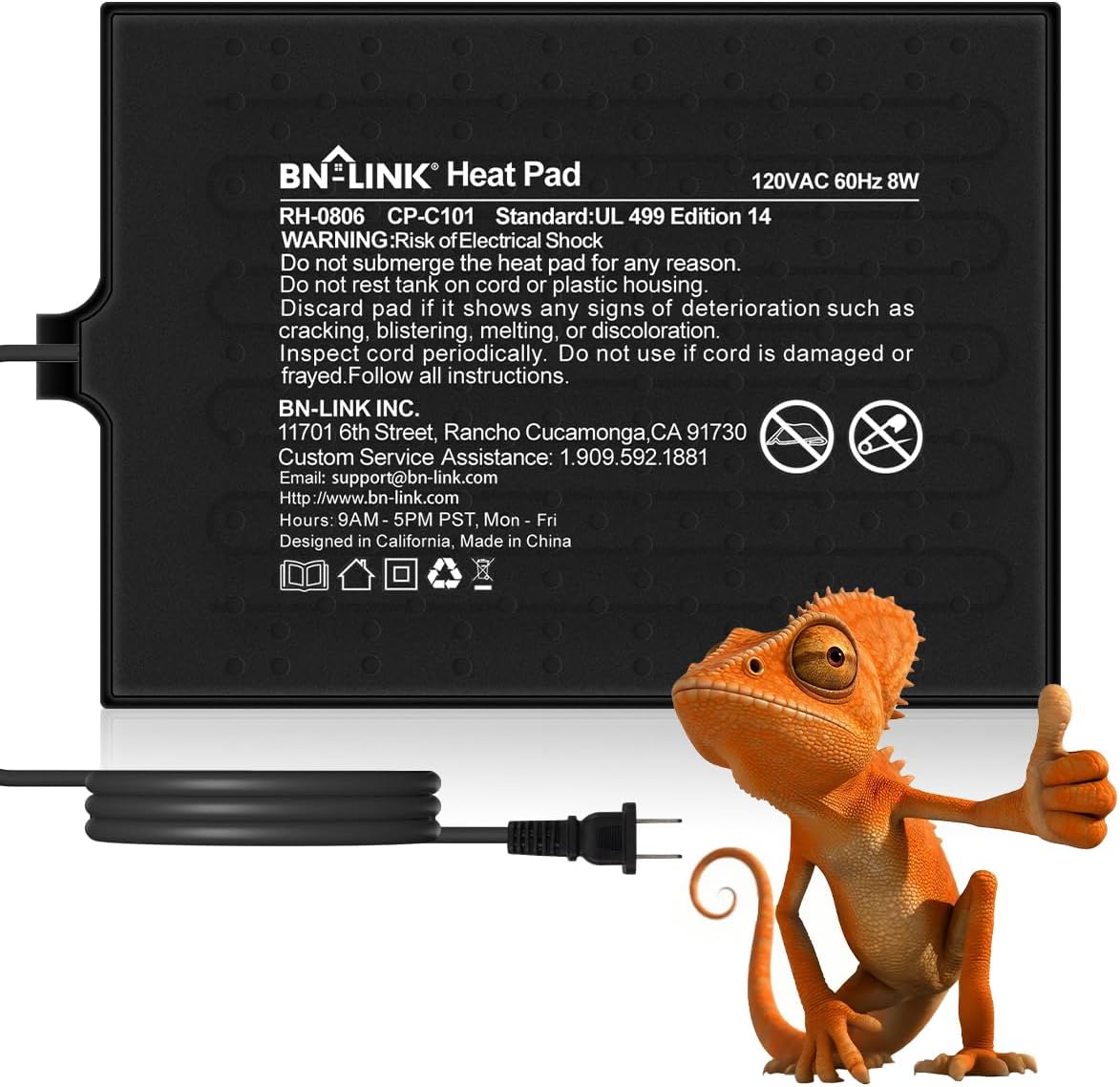 BN-LINK Reptile Heat Pad 6"X8" 8W for 10-20gal Under Tank Terrarium - 6" X 8"