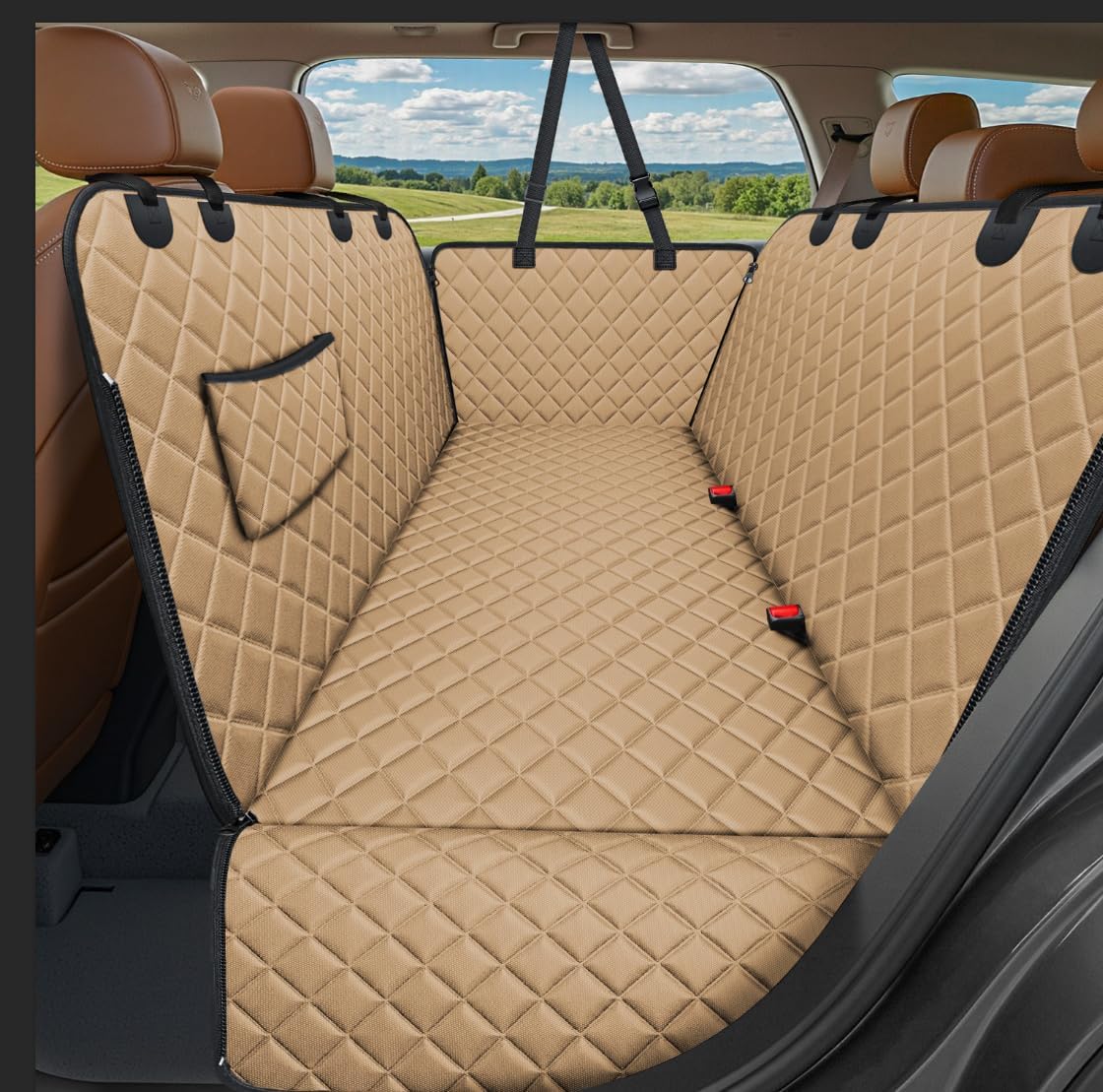 URPOWER Dog Car Seat Cover for Back Seat - Light Brown / Standard - 54" Length