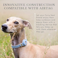 Cupertino Dog Collars, Harnesses & Leashes Made from Vegan Leather with Dog Tracker Device Holder Adjustable Dog Collar - Color Blue, Medium