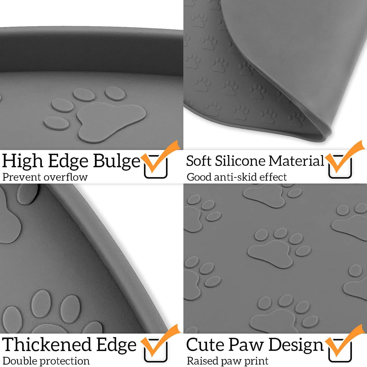 Dog Food Mat Spill-Proof Silicone Dog Bowl Mat Raised Edge Pet - Grey / 19"L x 12"W - image 4