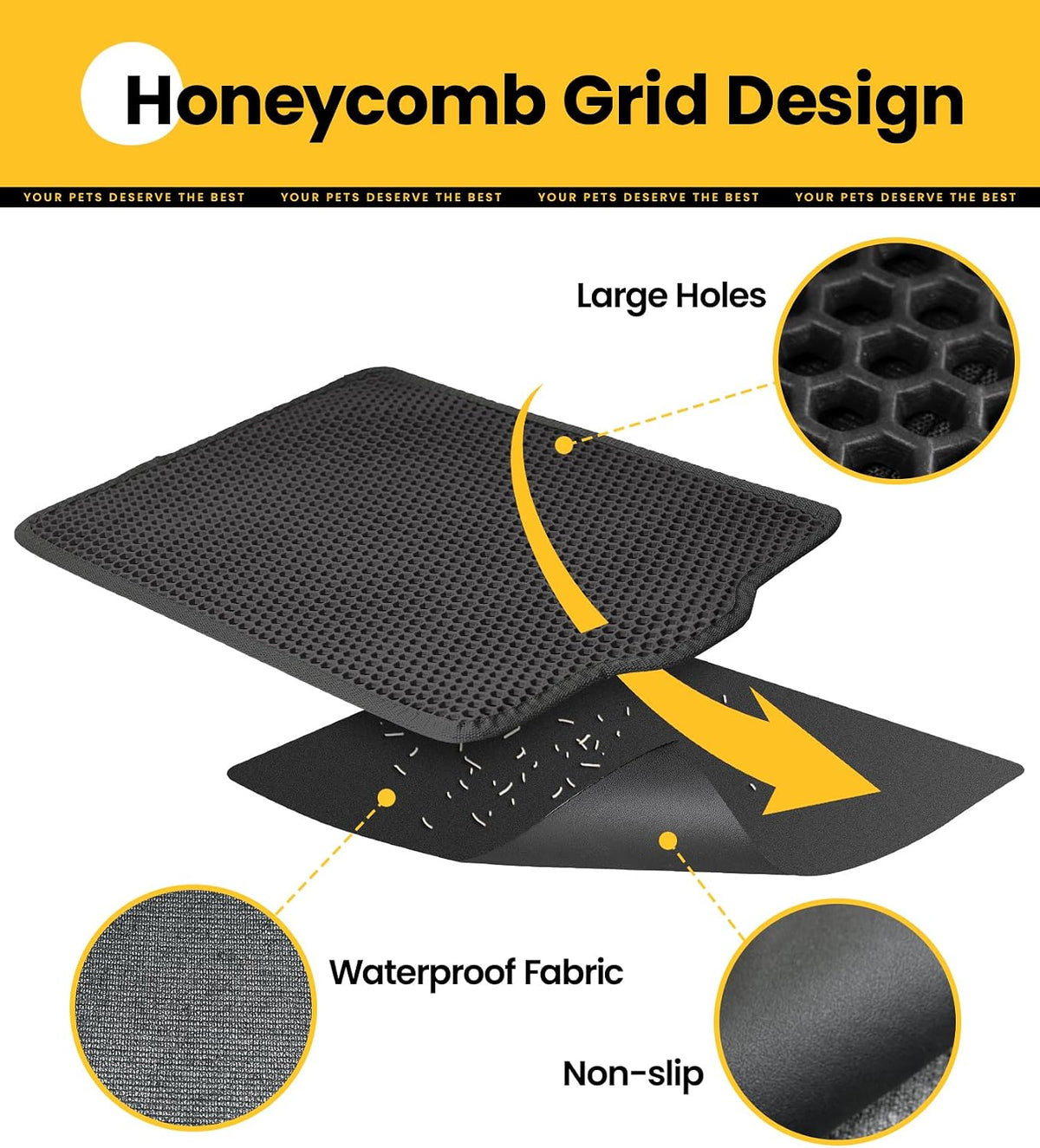 Conlun Cat Litter Trapping Mat for Small Spaces - Black / Large (30" x 22") - image 3