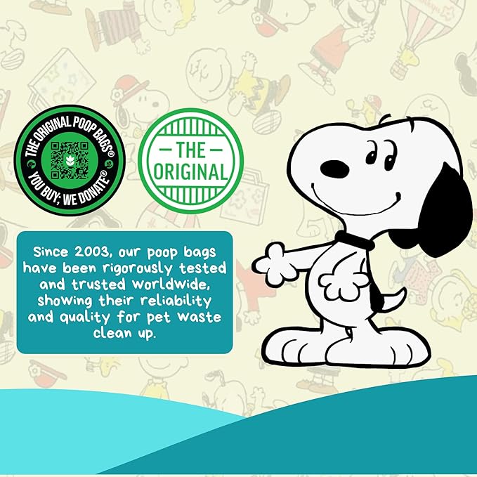 The Original Poop Bags® 38% USDA Biobased Pet Waste Bags, Peanuts Design, Leak-Resistant & Durable, Black/Green (720 Count (Pack of 2))