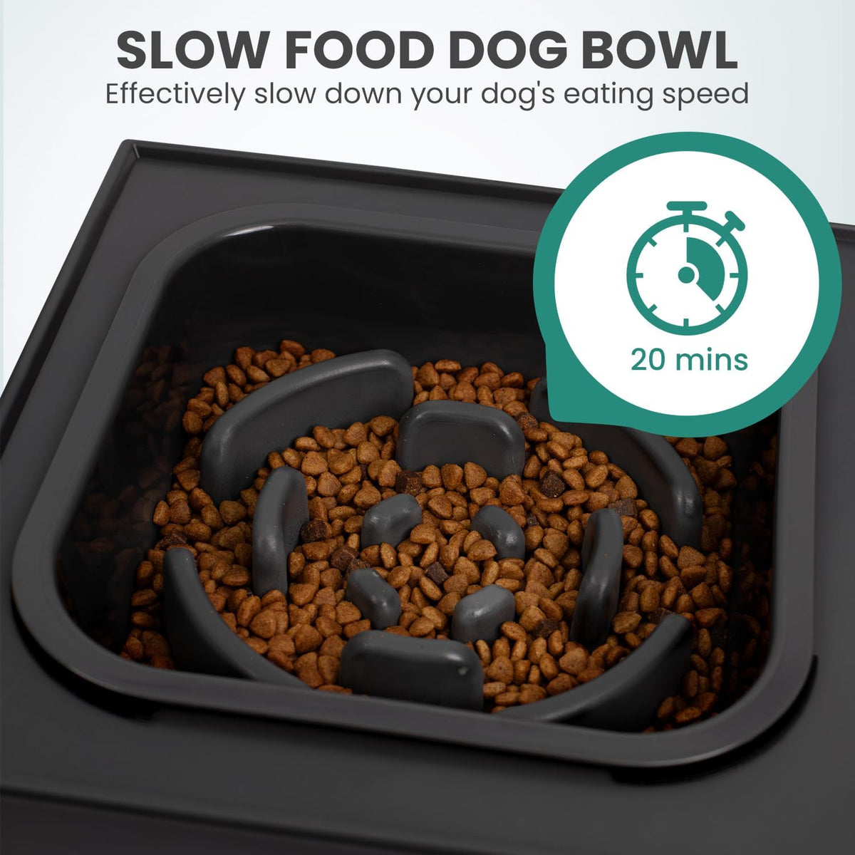 Elevated Dog Bowls with 2 Stainless Steel Dog Food Bowls - Black / Square Slow Feeder - image 4