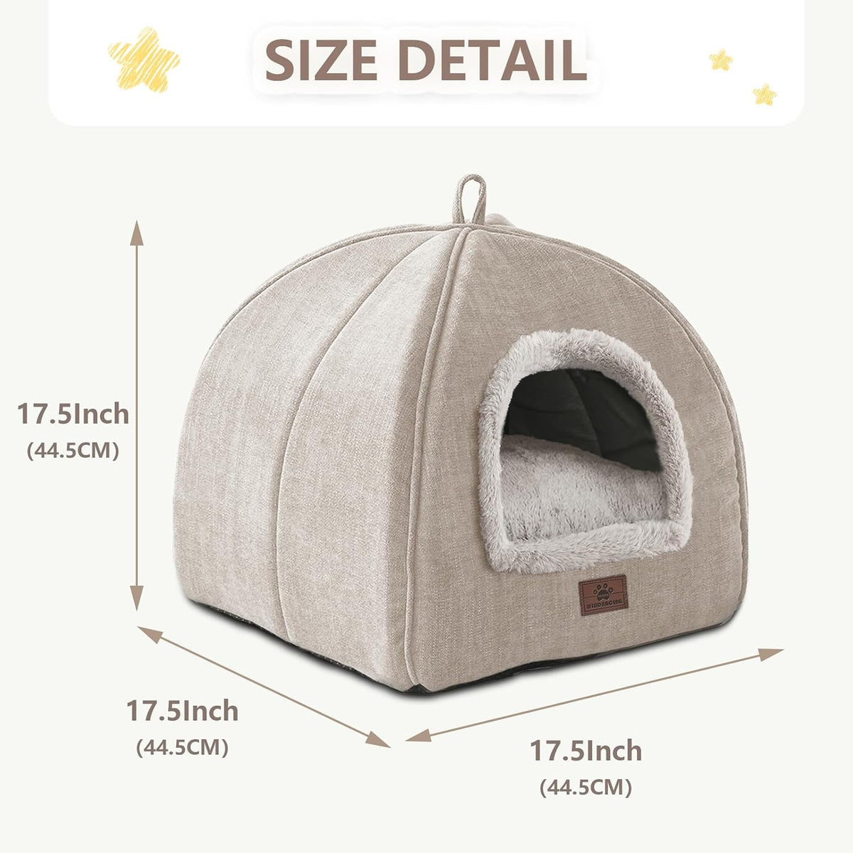 Cat Bed for Indoor Cats - Cat Cave Beds Cat House Cat Tent with Removable Washable Cushioned - Beige-1 / L(17.5 x 17.5 x 17.5 Inch) - image 4