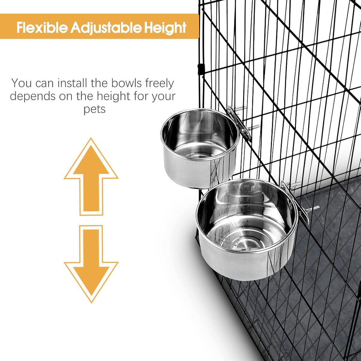 2 Pcs Stainless Steel Small Dog Crate Food Water Bowl - M (45 & 41 OZ) / Silver - image 4