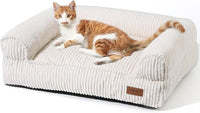 FUKUMARU Dog Couch Bed, Corduroy Cozy Cat Bed for Indoor Cats with Washable Cover, Supportive Waterproof Dog Beds Sofa for Small Dogs and Large Cats Cute, 28inch, Medium, Cream