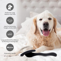 Dog Slicker Brush for Shedding and Grooming Medium or Long Haired Cats, Extra Long & Soft Pin Slicker Brush for Removes Loose Hair, Tangles, Knots, Undercoat, Free Pet Comb, Large Black