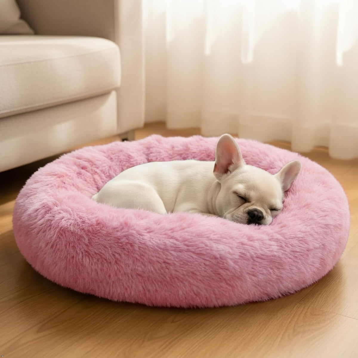 Comfort Donut Dog Bed, Ultra-Soft Pet Bed with Neck Support - 32''Lx32''Wx8''Th / Rubber Red