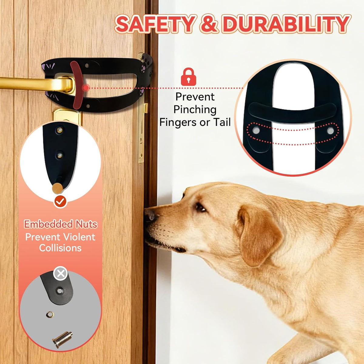TGIOW Cat Door Latch with Stabilizer, Keep Door Open 2.5-6.5" - 2pcs-black - image 4