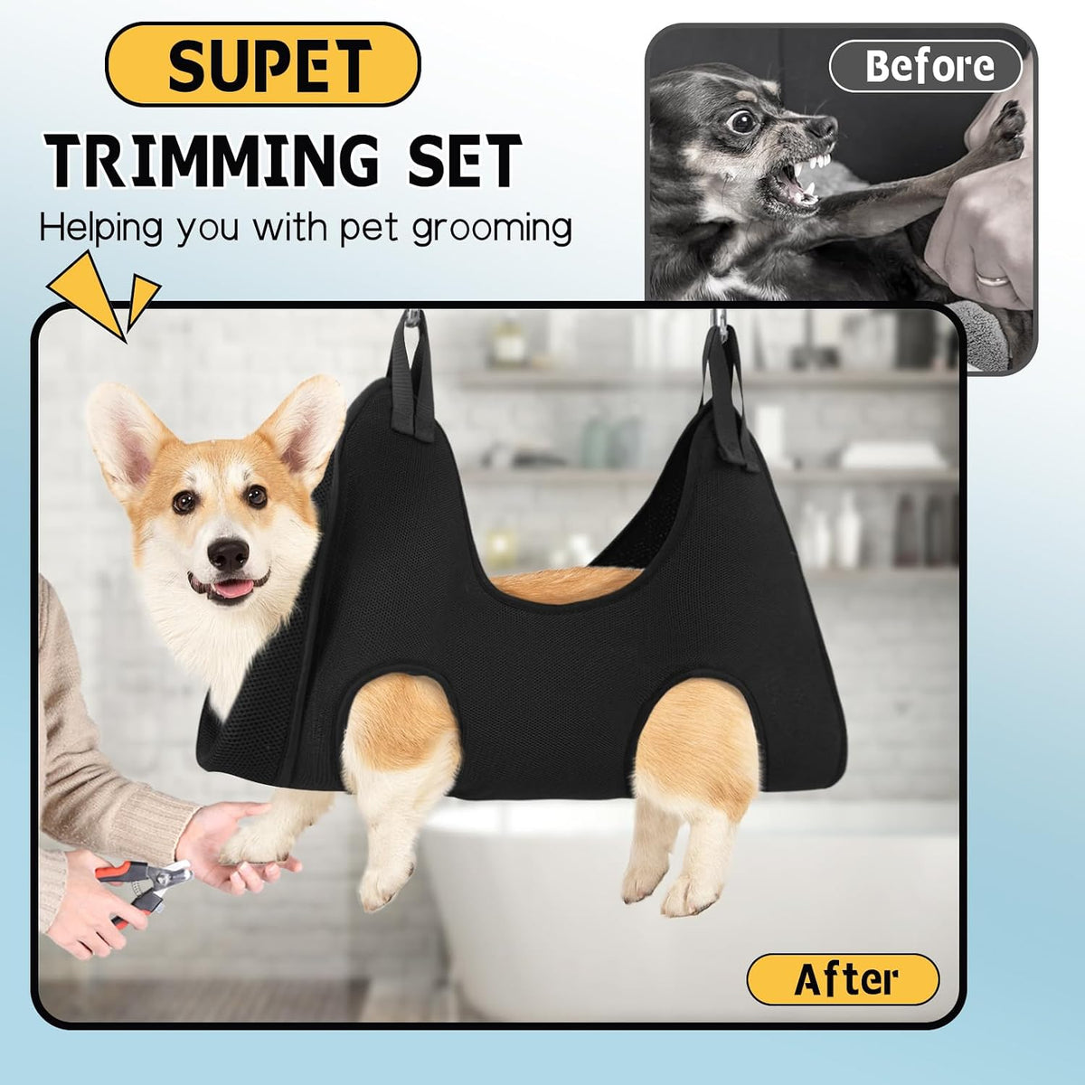 Supet Dog Grooming Hammock for Nail Trimming - XS( Max 16 Lb:Leg space: 4.9"-10.5") / Black - image 2