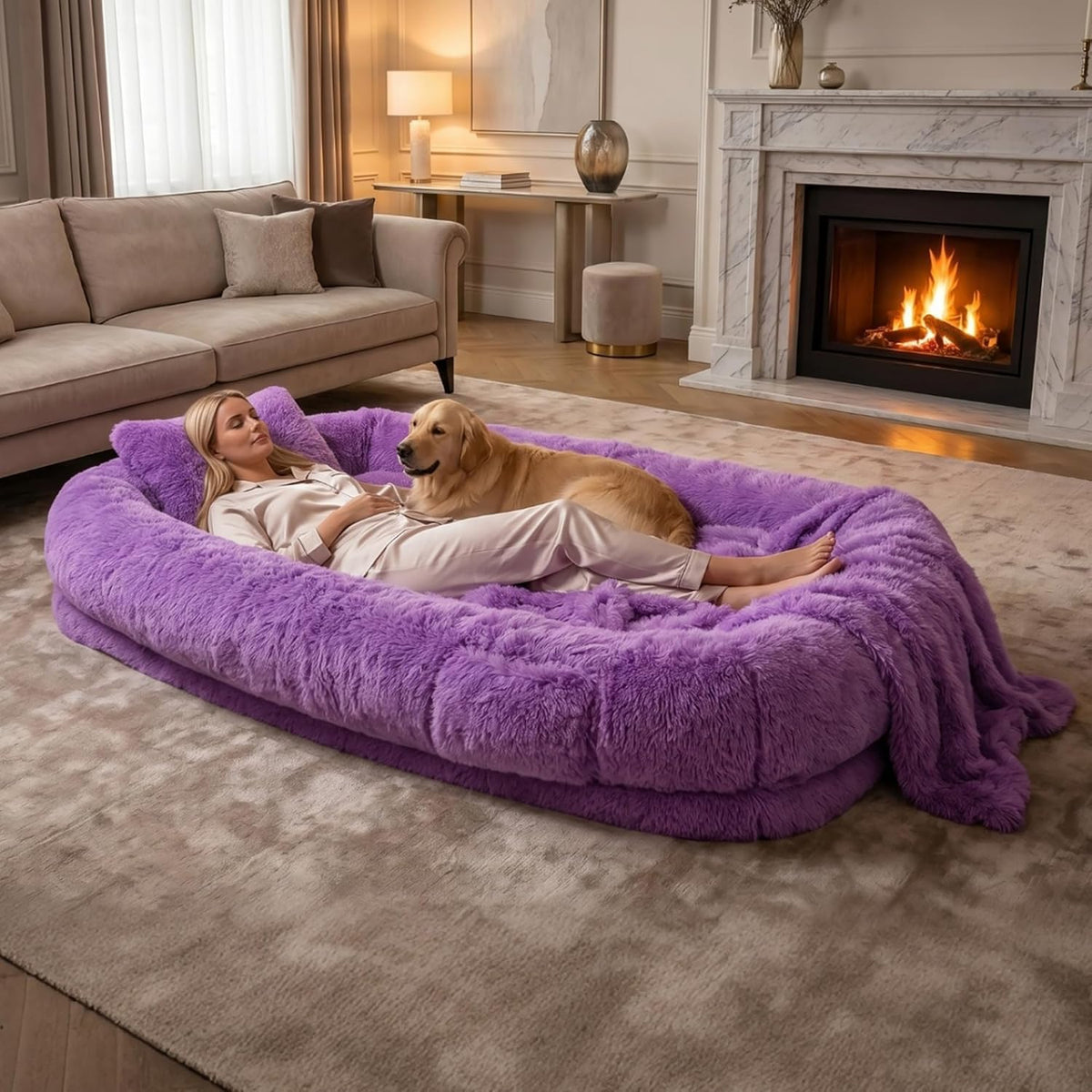 Grey Human Dog Bed, 71''x45''x12'' Size Fits Adult and Pet - Purple