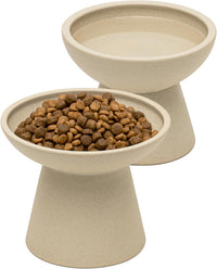 2-Pack Elevated Ceramic Cat Bowls Extra Wide for Food & Water – Essentials for Cats - Pottery Clay