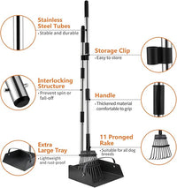 Toozey Unbreakable Dog Pooper Scooper with Extra Large Stainless Metal Poop Tray & 43.31" Long Handle Rake Scoop, Easy Waste Cleanup for Large, Medium, Small Dogs with 20 Bags