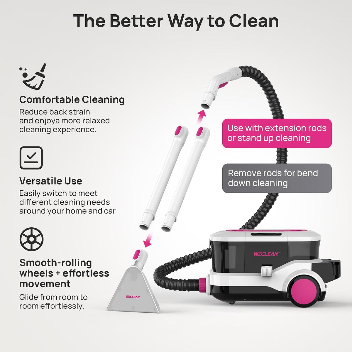 WECLEAN Carpet Cleaner Machine, Portable Spot Cleaner for Couch - Pink - image 3