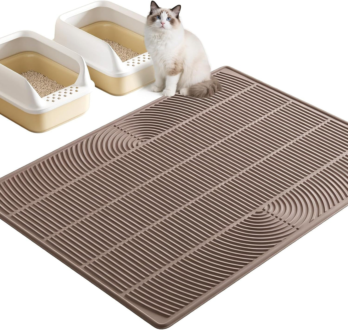 XXL Cat Litter Mat, Large Silicone Waterproof Mat - 1 Count (Pack of 1) / Brown
