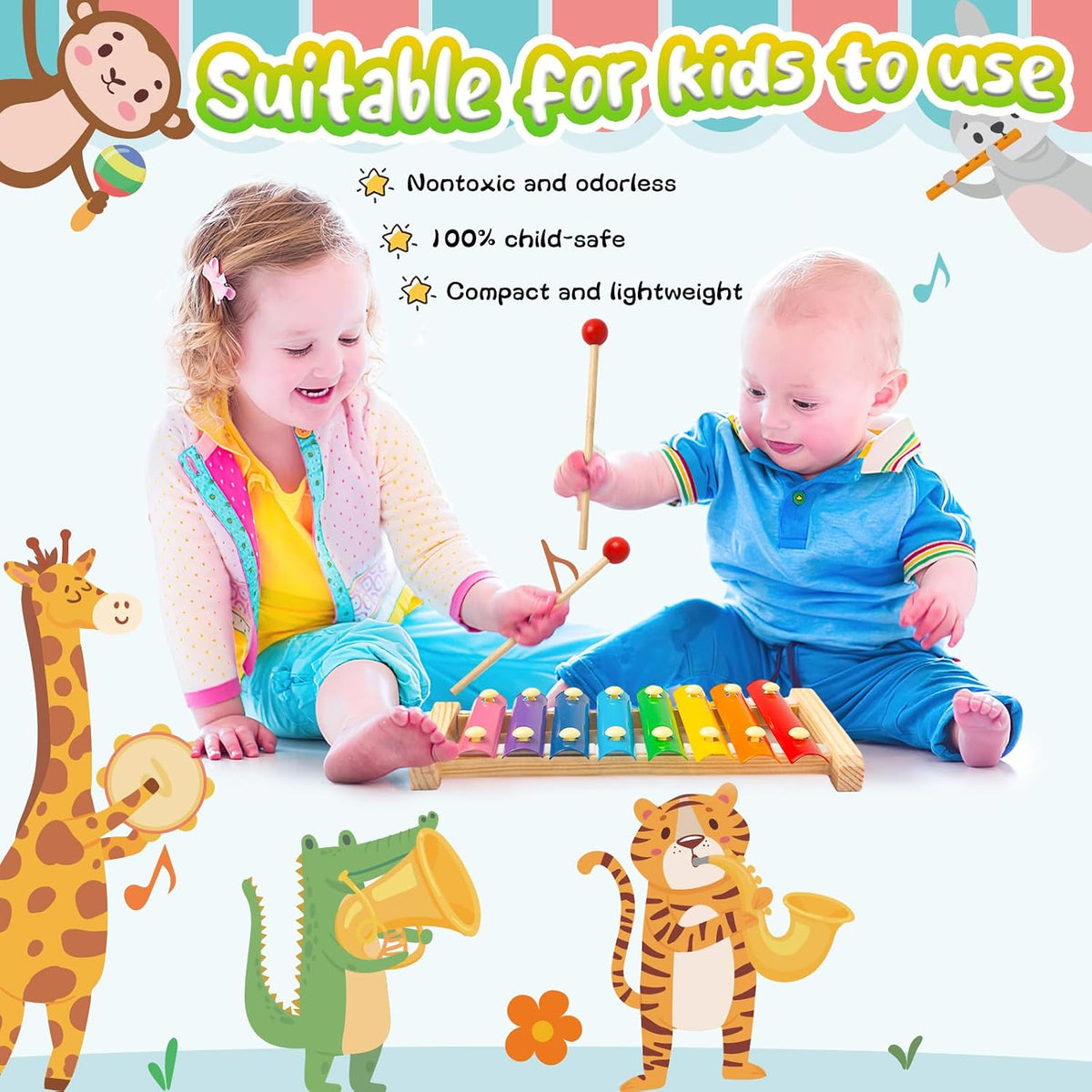 LovesTown Wooden Xylophone, 8 Rainbow Keys, 2 Mallets – Fun for Kids & Family - image 4