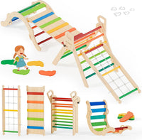 BlueWood 10-in-1 Pikler Triangle Set - Neon Aurora / Footprint