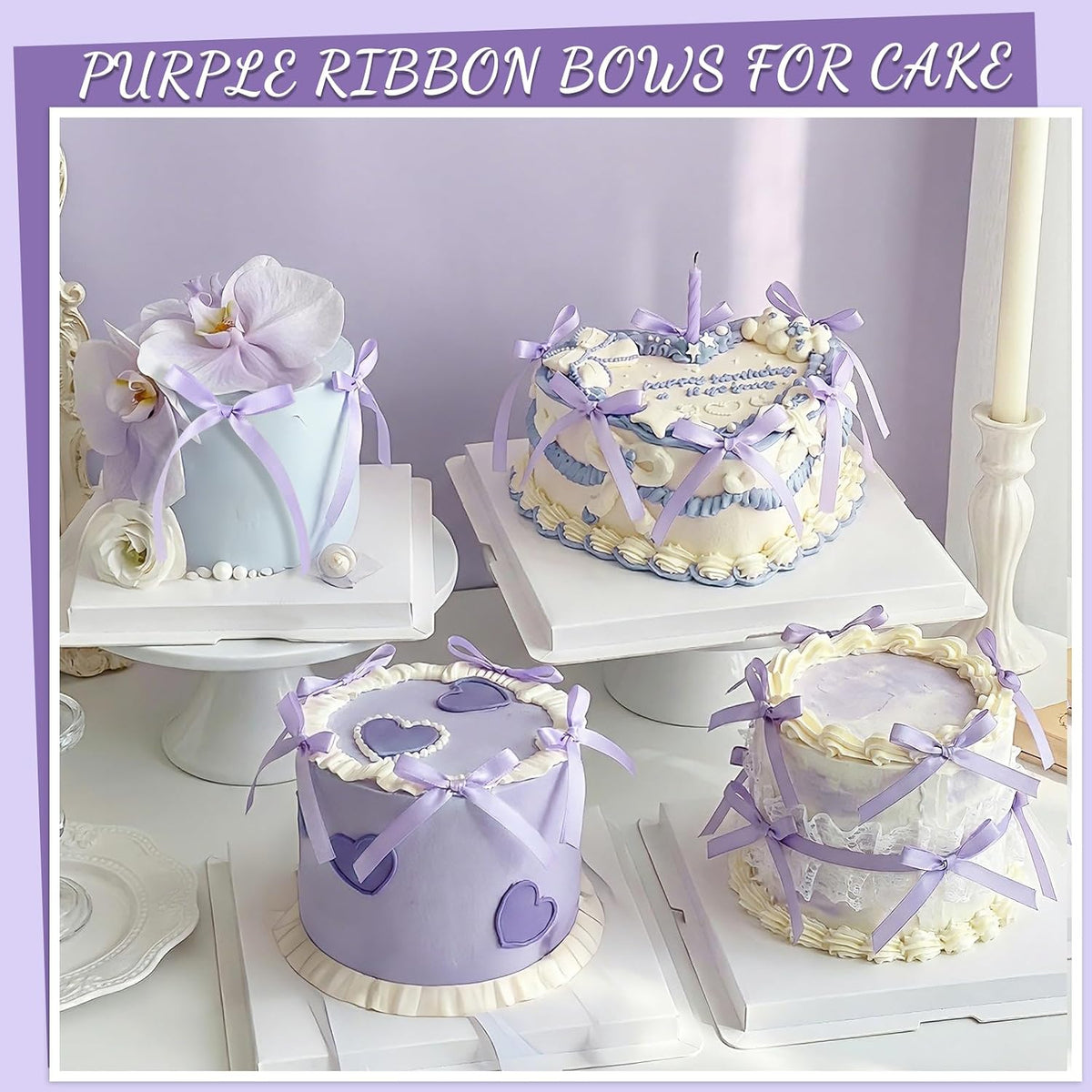 30 Pack Bow Cake Toppers Black Ribbon Bows for Cake Halloween Party - Purple - image 3