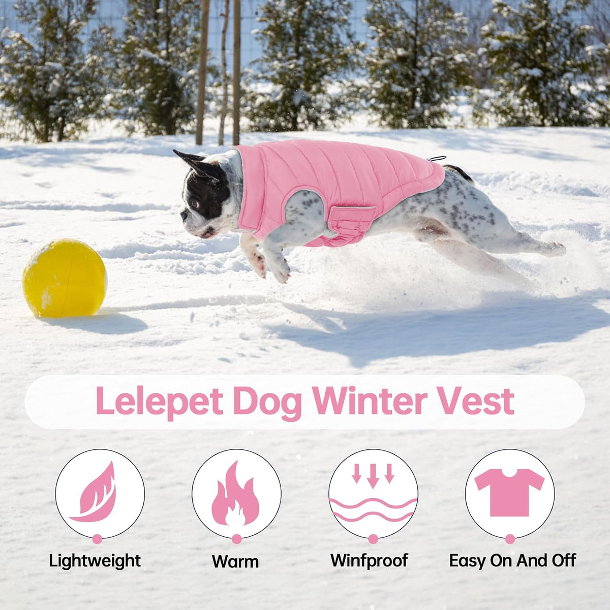 Lelepet Reversible Dog Coat Windproof Dog Jacket Lightweight Puffer - Extra Small / Pink - image 4