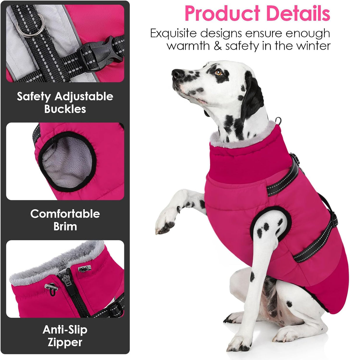 Large Dog Coat Waterproof Dog Winter Jacket with Harness TurquoiseL – Essentials for Dogs - RoseRed / XXX-Large - image 4