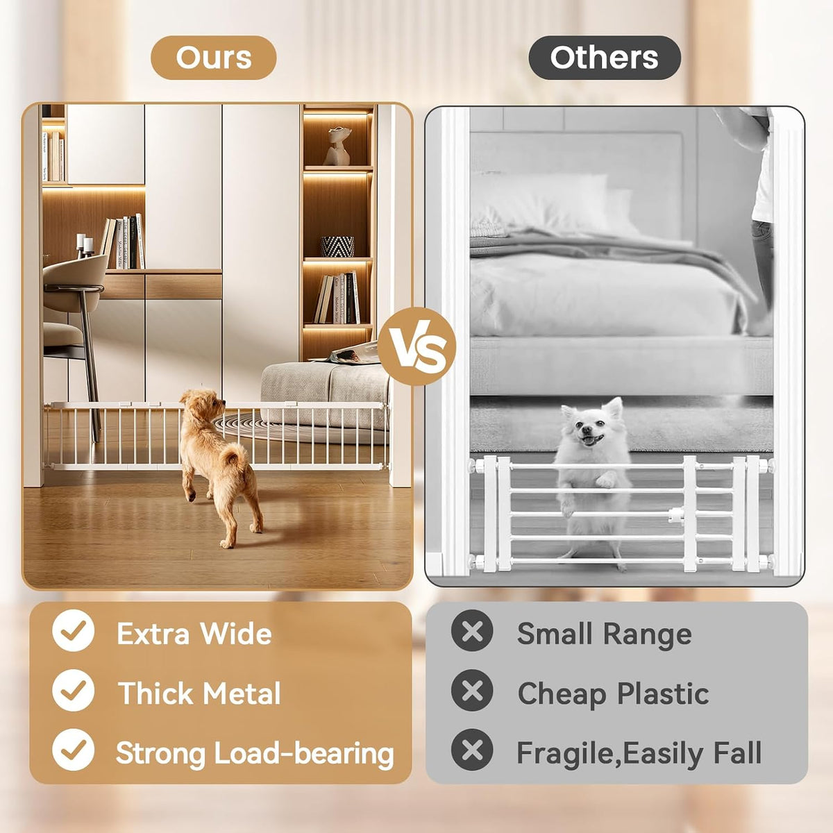 Dog Gate Indoor,18"-45" Adjustable Extra Wide Metal Short Dog Gate to Step Over, 10" Tall Small Pet - 18-45''W*10''H / White - image 4