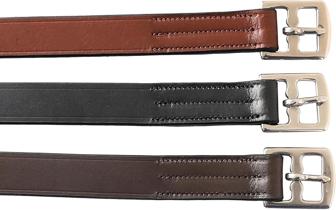 Exion Pre-Stretched Leather Stirrup Leathers for English Saddles | Premium Vegetable-Tanned Non-Stretch Stirrups for Jumping, Dressage & Schooling | 18-Hole Numbered Adjustment & SS Buckles