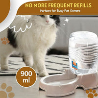 Flexzion Automatic Gravity Pet Waterer for Cat & Dog - Non-Skid & Easy-Clean Auto Replenish Water Dispenser Drinking Bowl (1/4 Gallon/ 900ml), Beige