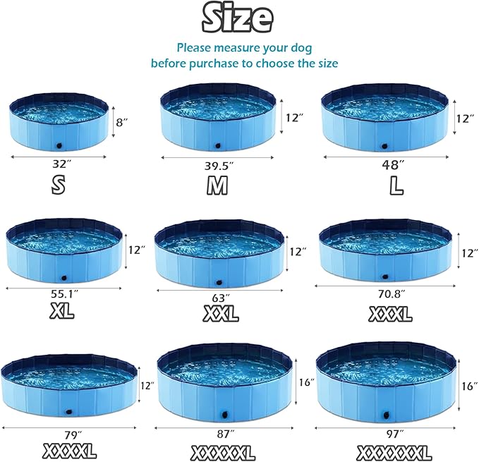 Jasonwell Foldable Dog Pool Collapsible Hard Plastic Swimming Pool Portable Kiddie & Pet Pool Doggie Wading Bath Tub for Puppy Small Medium Large Dogs Cats and Kids 63"