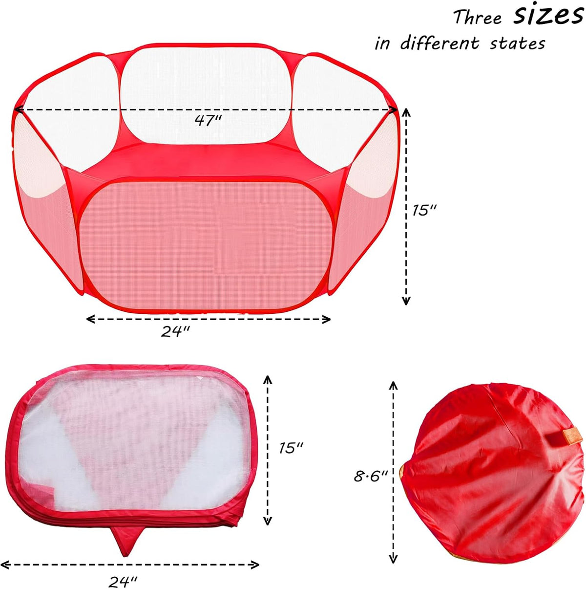 Small Animals Playpen, Portable Pop-up Open Interactive Pet Tent - Red - image 4