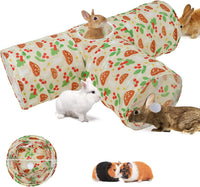 Bunny Tunnels & Tubes, 3-Way Collapsible Rabbit Hideout for Bunnies – Essentials for Small Pets - Cherry