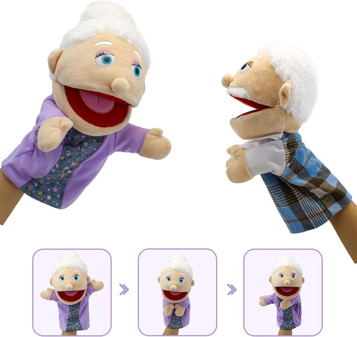 Family Hand Puppets,Puppets for Kids Role Paly Family Members 13.4 INCH Multi-Ethnic Puppets Plush - Big F-gm - image 3