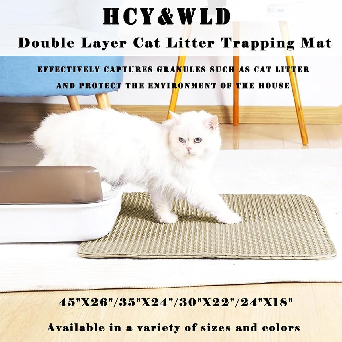 Cat Litter Mat, Honeycomb Double Layer Litter Trapping Mat – Daily Care for Cats - Beige / 30x22 Inches - image 2