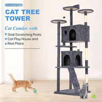 FDW Cat Tree Tower 81in Multi-Level Durable Cat Scratching Post & Cozy Fun Jumping Platform Space Saving Condo Pet Play House for Indoor Cats,Dark Gray