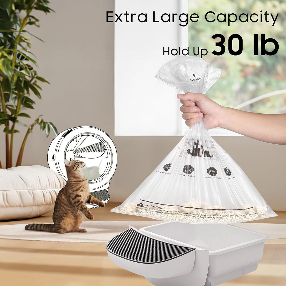 90 Pack Cat Litter Box Robot Model 5/4/3 Waste Bags - Transparent / 1 Count (Pack of 40) - image 2
