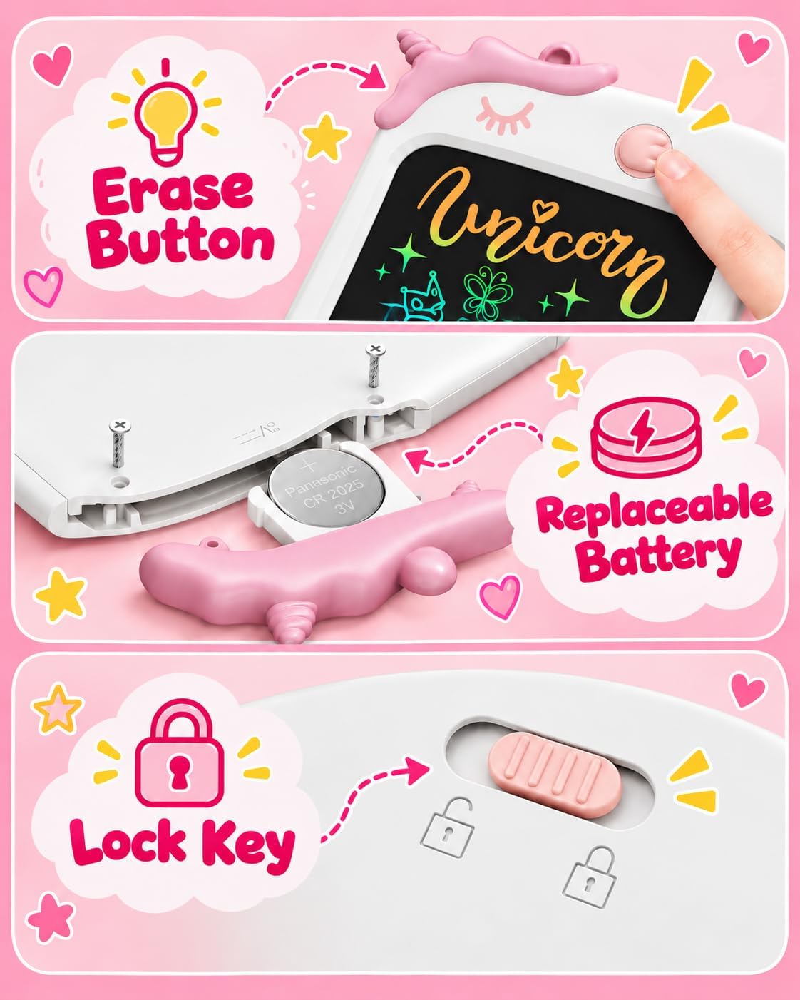 8.5 Inch LCD Doodle Board Tablet Toy - 10 Inch - White Pink - image 3