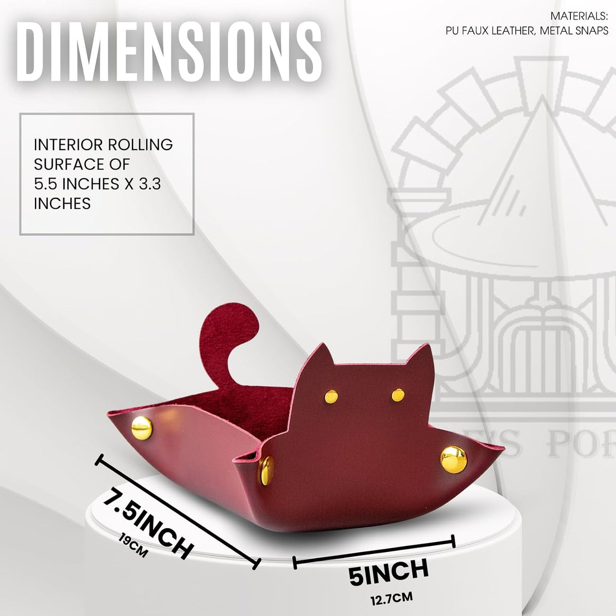 Sage's Portal brown cat-shaped foldable PU leather dice rolling tray - view 27