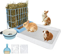 3 in 1 Guinea Pig Hay Feeder with Litter Box & Water Bowl - 10in set / Blue