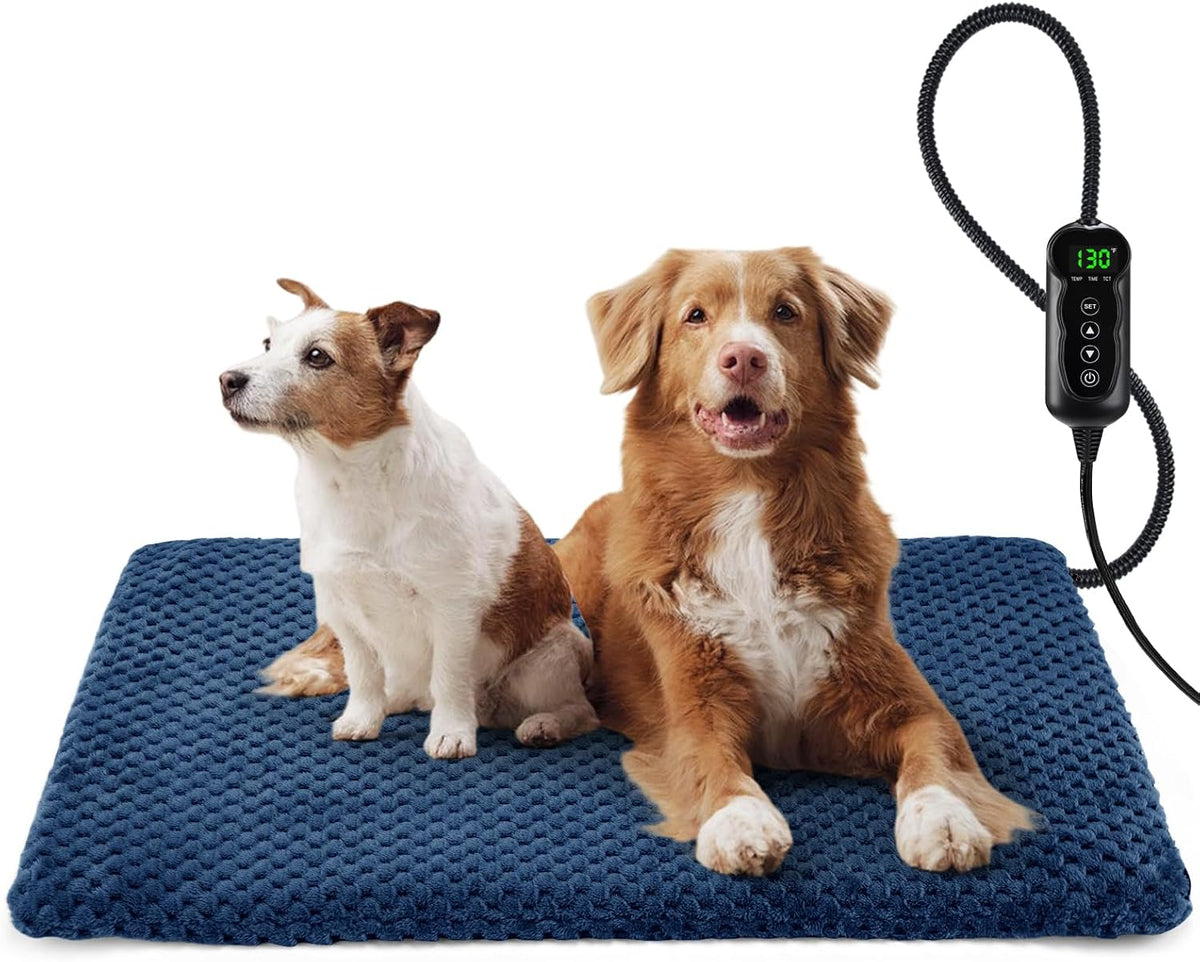 Heated Dog Bed, Waterproof Adjustable Temperature Dog Cat Heating Pad with Timer, Indoor Pet - XL: 47" x 28" / Navy Blue