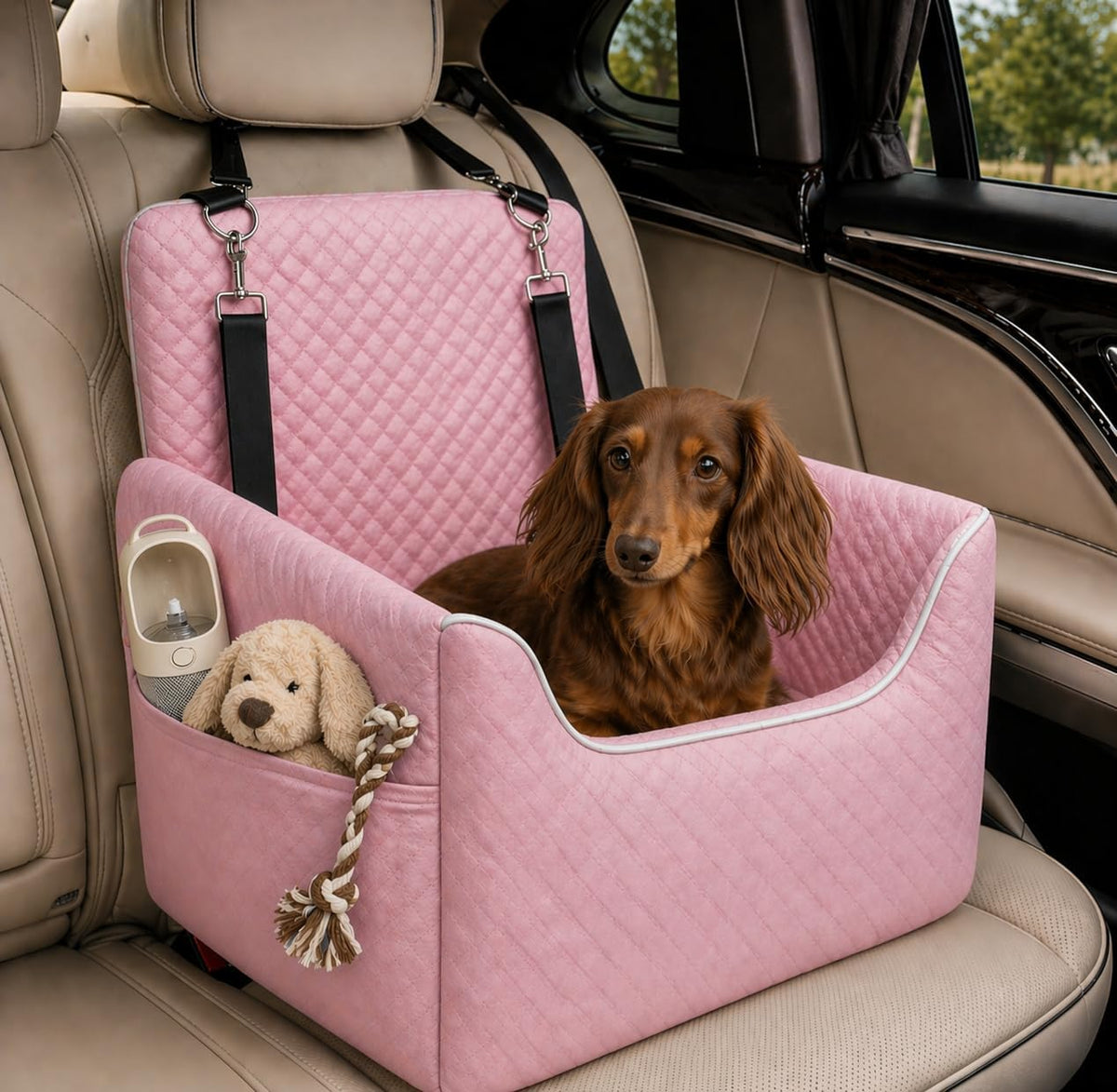ALL GOOD PET SUPPLIES Dog Car Seat for Small/Medium Dogs Under – Essentials for Dogs - Pink