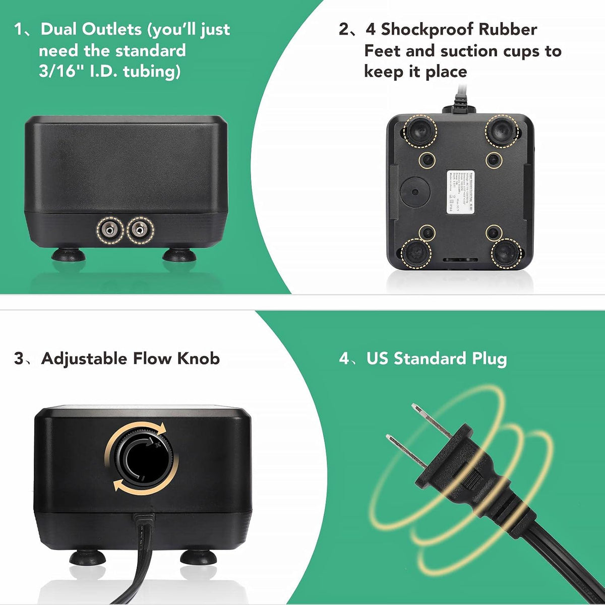 hygger 5W/10W Ultra Quiet Aquarium Air Pump - 10W, Up to 600 Gallon Tank - image 3
