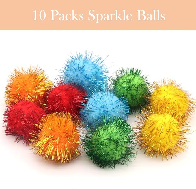 LASOCUHOO Cat Toys, 30 Packs Interactive Cat Toy Pack Including Cat Crinkle Balls, Cat Sparkle Balls, Spiral Springs for Most Cats