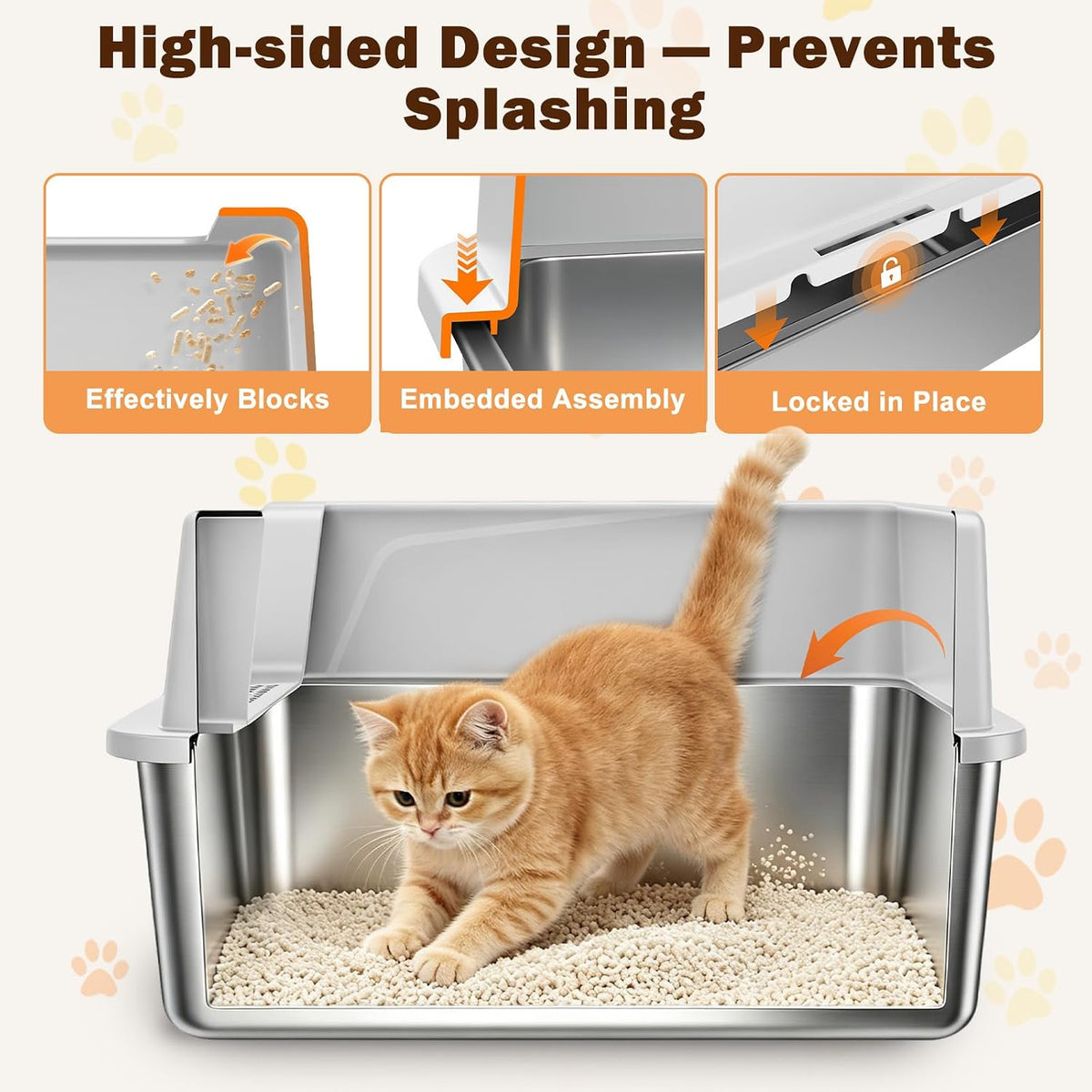 AIPERRO Stainless Steel Litter Box with Lid - Light Gray / Small - image 2
