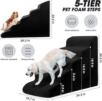 Dog Stairs&Steps for High Beds Up to 28'', 5-Step Dog Ramp for Small Medium Dogs with Washable Cover, Pet Steps for Cats to Get on Couch and Sofa, Durable Foam Ladders, 24.4" Tall, Black