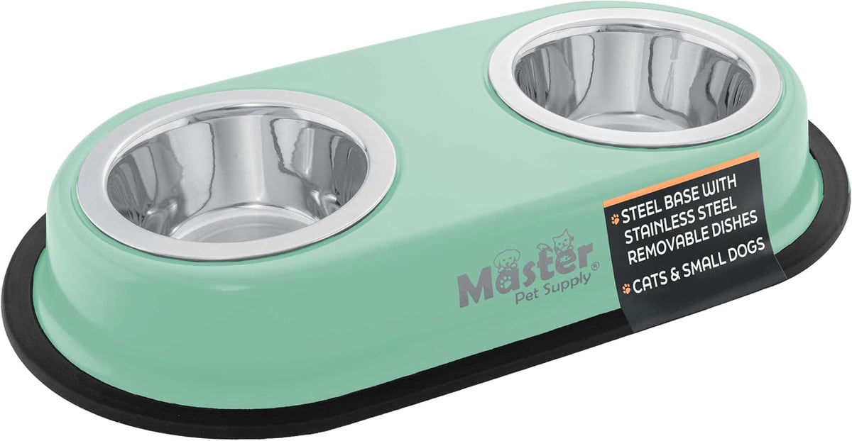 Master Pet Supply Double Dog Bowls Set with Elevated Base Black Velvet – Essentials for Dogs - Pistachio