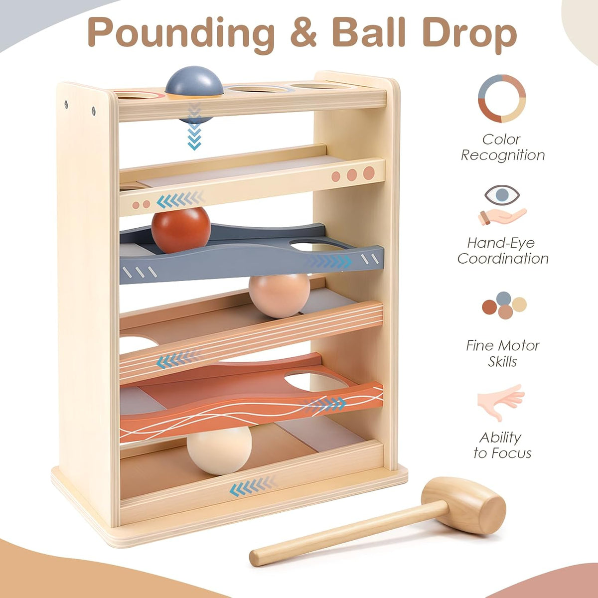 Vanplay Montessori Ball Drop Toys for 1 2 Year Old Boy Girls Birthday - Beige - image 3
