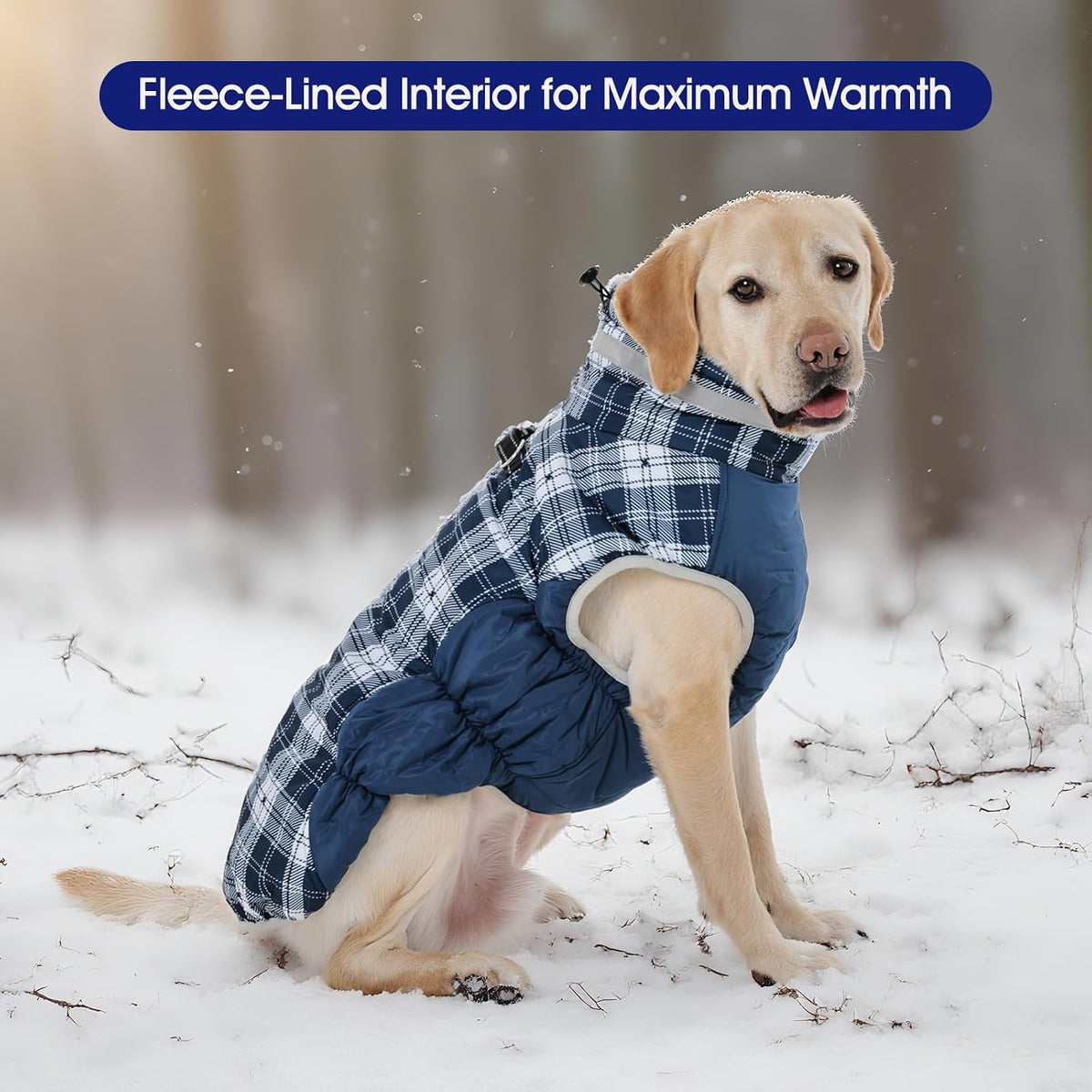Dog Cold Weather Coats Reflective Dog Warm Jacket with Harness – Essentials for Dogs - Blue Plaid / XS(chest:14in) - image 3