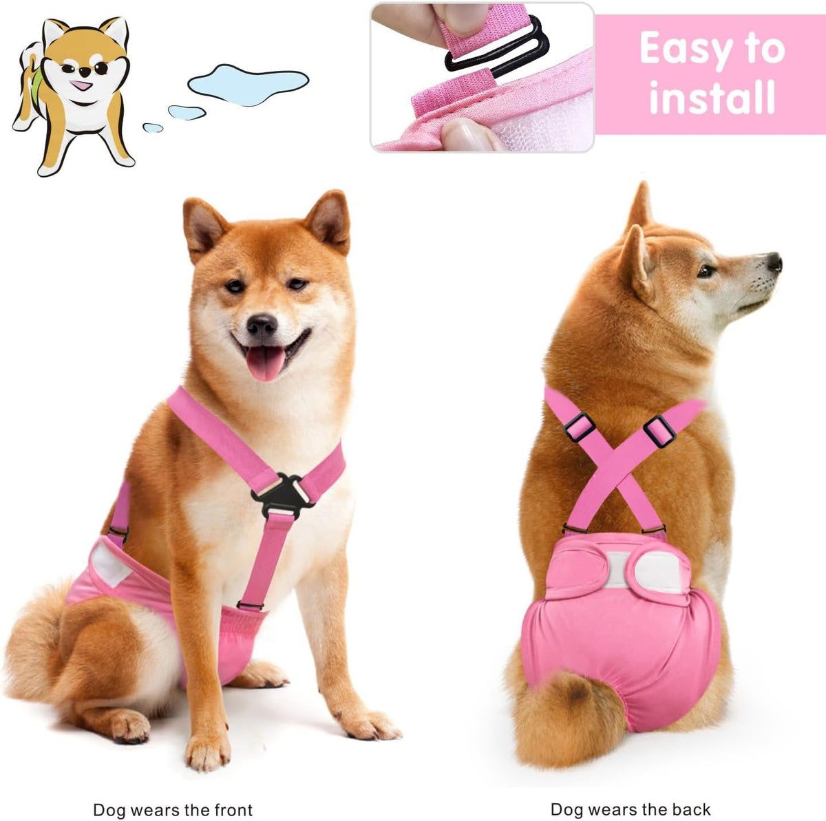 Idepet Female Dog Diapers with Suspender Detachable - Pink/Blue/Carneose / M - image 3