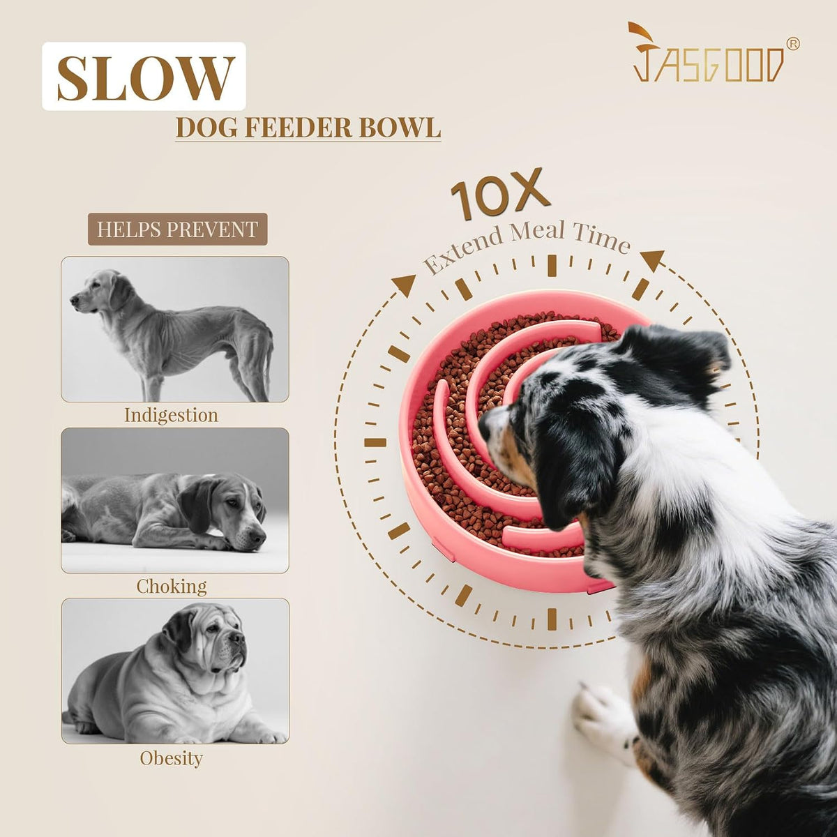JASGOOD Slow Feeder Dogs Bowl for Large Medium Dogs - Large / D-Pink - image 3