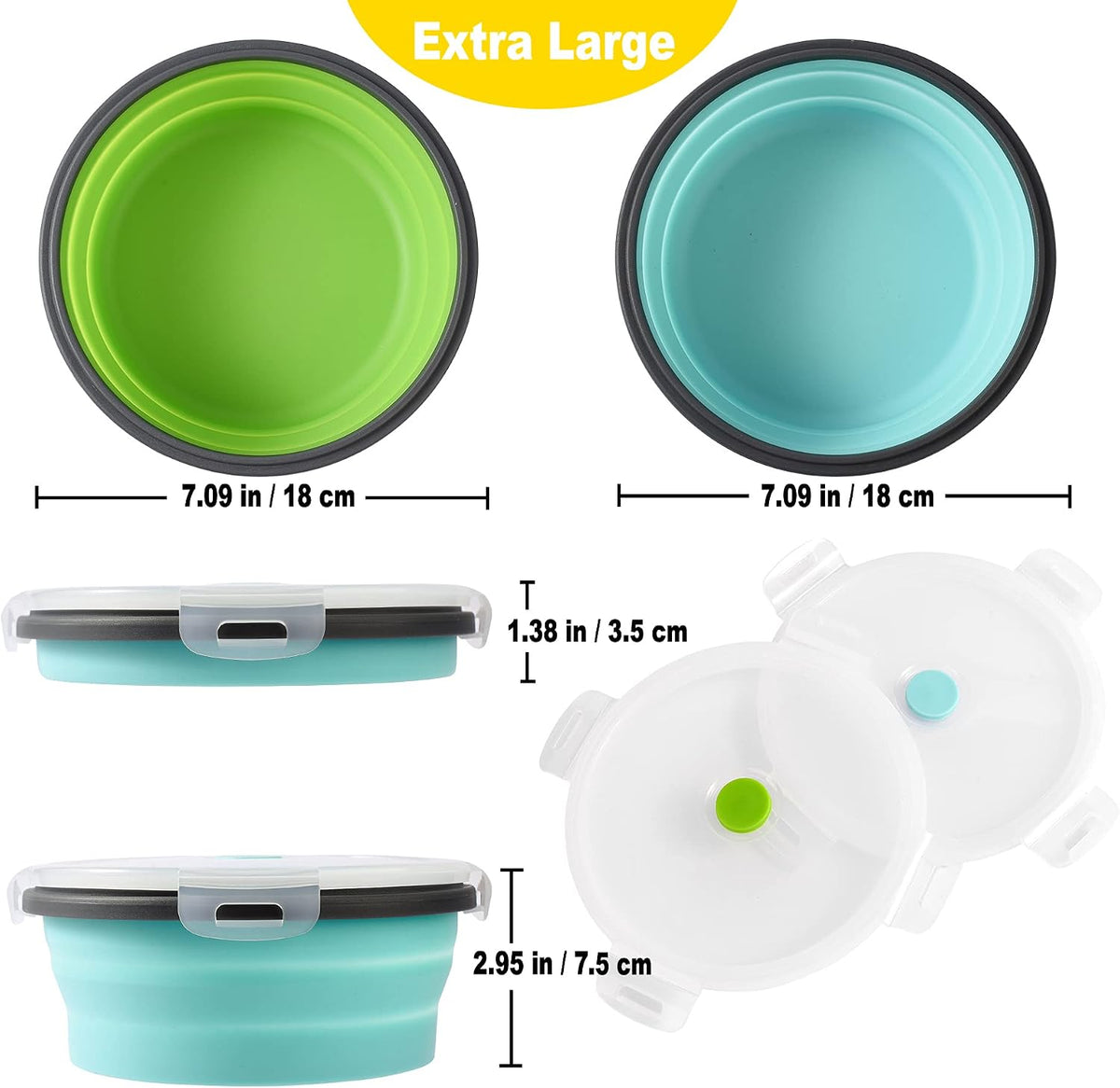 Joyinjojo Collapsible Dog Bowls with Lids - Extra Large / Blue / Green - image 2